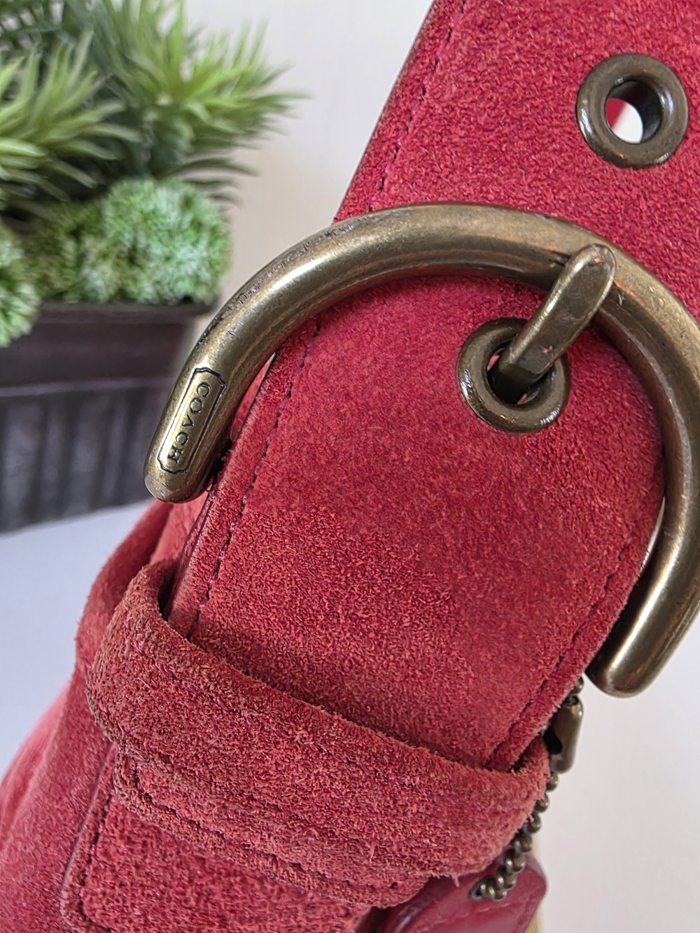 Vintage Coach Soho Large Rust Suede Buckle Flap Shoulder Bag Y2K - Picture 10 of 16
